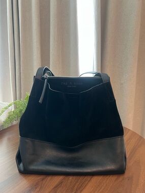 Rag & Bone Passenger Tote 2.0, Black Suede and Leather Shoulder Tote